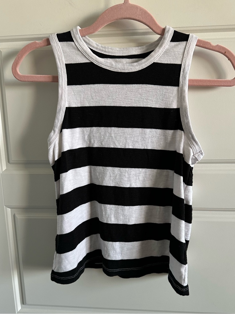 Marled Large Black White Striped Sleeveless Tank Top